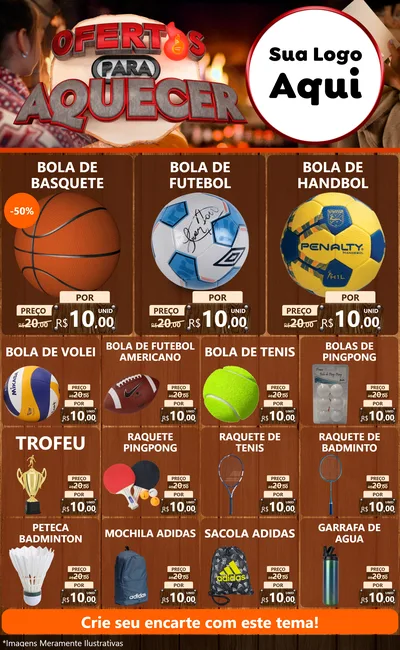 Modelo de Encarte para Encarte Grande com o tema Ofertas Para Aquecer para Artigos Esportivos