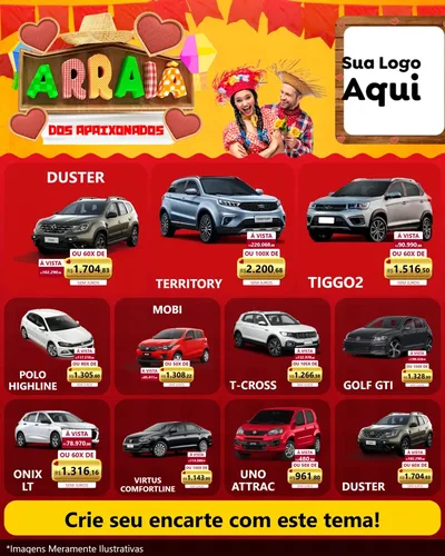 Modelo de Rede Social para Feed Instagram com o tema Arraiá Dos Apaixonados - Junina para Concessionaria de Carros