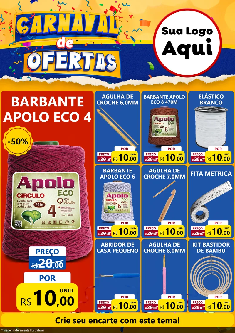 Modelo de Encarte para Encarte A4 Vertical com o tema Carnaval de Ofertas para Armarinho e Aviamentos