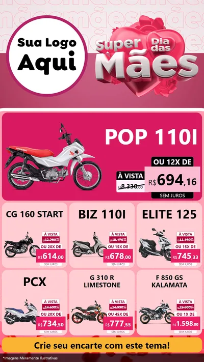 Modelo de Rede Social para Stories com o tema Super Dia Das Mães para Concessionaria de Motos