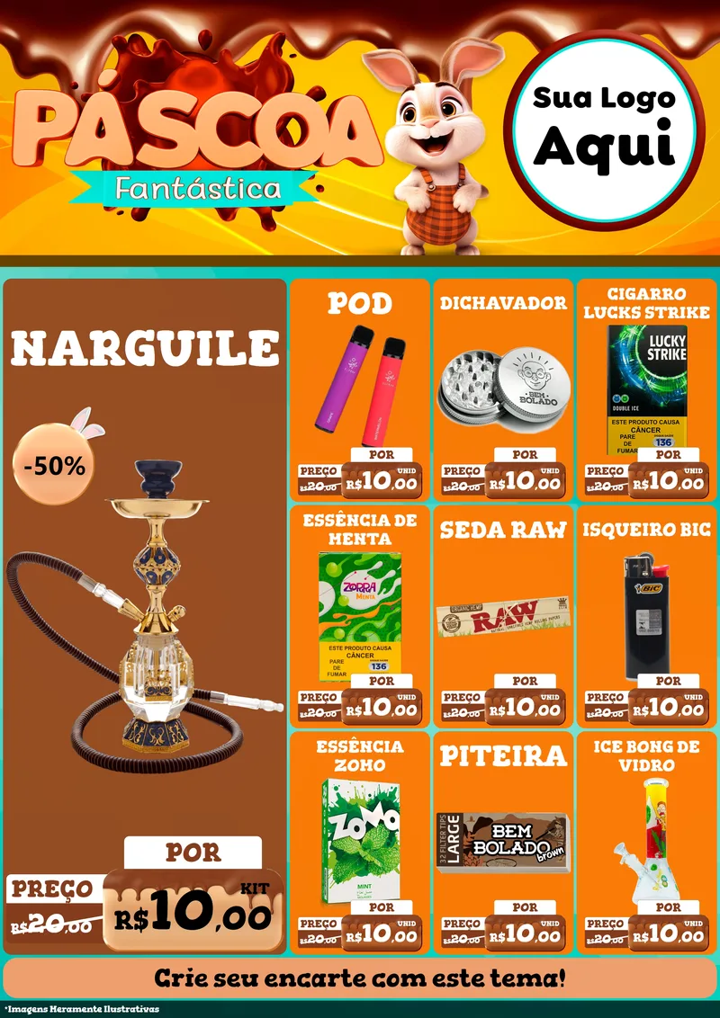 Modelo de Encarte para Encarte A4 Vertical com o tema Páscoa Fantástica para Tabacaria