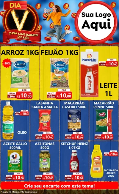 Modelo de Encarte para Encarte Grande com o tema Dia V - O Dia Mais Barato Do Mês para Supermercado