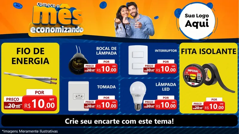 Modelo de TV para TV Horizontal com o tema Comece O Mês Economizando para Materiais Elétricos