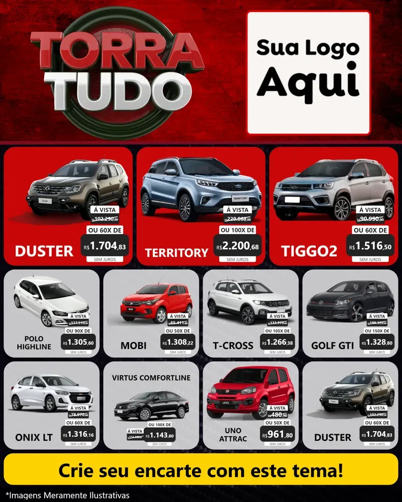 Modelo de Rede Social para Feed Instagram com o tema Torra Tudo para Concessionaria de Carros