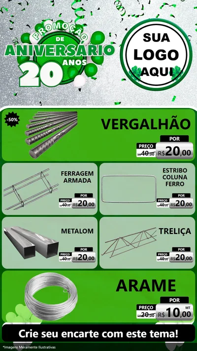Modelo de TV para TV Vertical com o tema Promoção de Aniversário - 20 Anos para Ferragens