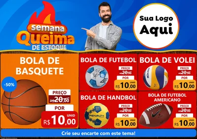 Modelo de Encarte para Encarte A4 Horizontal com o tema Semana Queima de Estoque para Artigos Esportivos