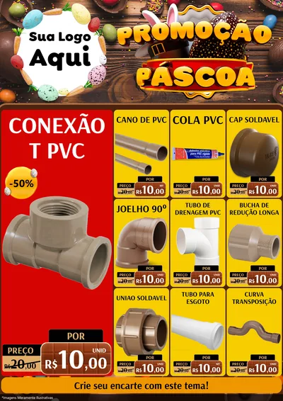 Modelo de Encarte para Encarte A4 Vertical com o tema Promoção Páscoa para Tubos e conexões