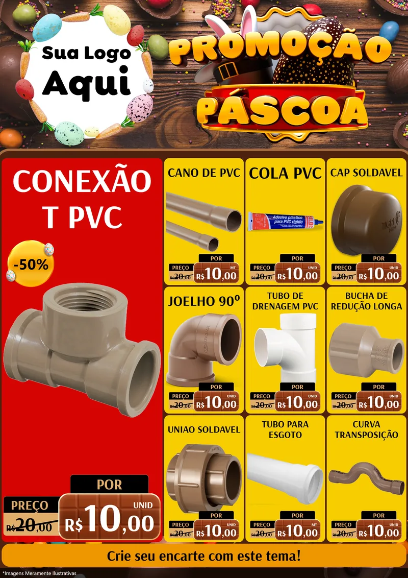 Modelo de Encarte para Encarte A4 Vertical com o tema Promoção Páscoa para Tubos e conexões