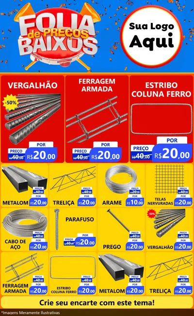Modelo de Encarte para Encarte Grande com o tema Folia de Preços Baixos para Ferragens