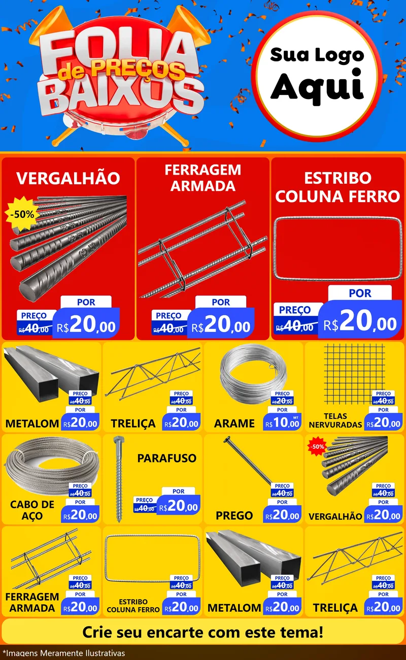 Modelo de Encarte para Encarte Grande com o tema Folia de Preços Baixos para Ferragens