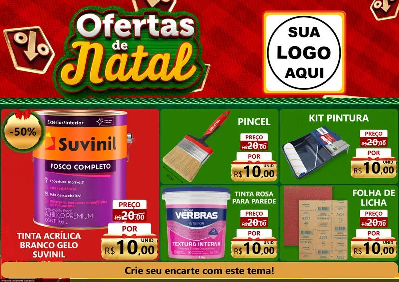 Modelo de Encarte para Encarte A4 Horizontal com o tema Ofertas de Natal para Tintas e Ferramentas