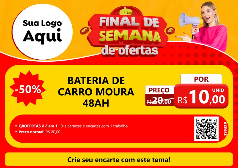 Modelo de Cartaz para Cartaz A4 Horizontal com o tema Final de Semana de Ofertas para Baterias Elétricas