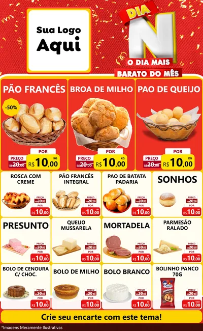 Modelo de Encarte para Encarte Grande com o tema Dia N o Dia Mais Barato do Mês para Padaria