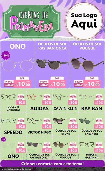 Modelo de Encarte para Encarte Grande com o tema Ofertas de Primavera para Óticas