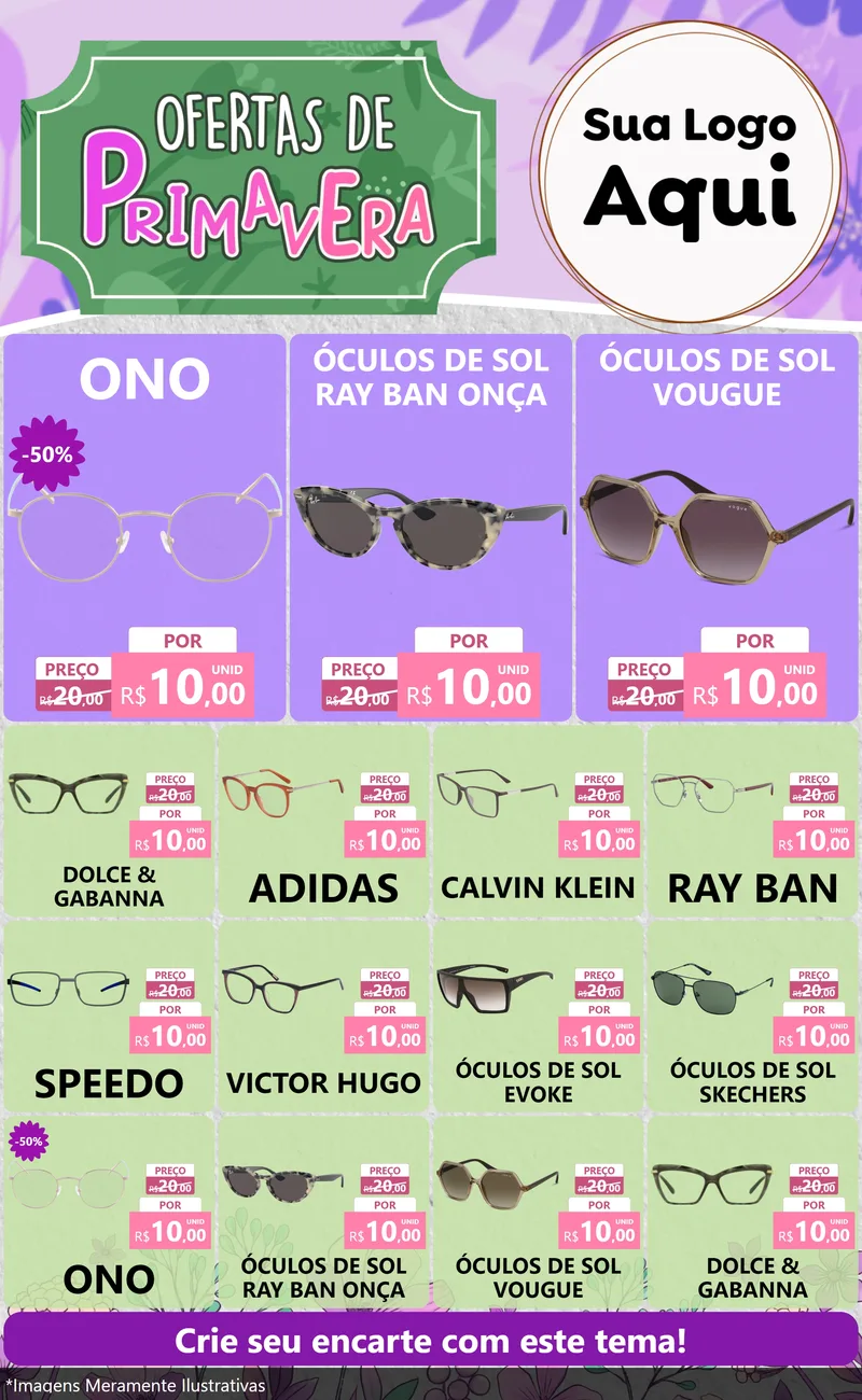Modelo de Encarte para Encarte Grande com o tema Ofertas de Primavera para Óticas
