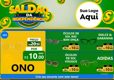 Modelo de Encarte para Encarte A4 Horizontal com o tema Saldão da Indepêndencia para Óticas