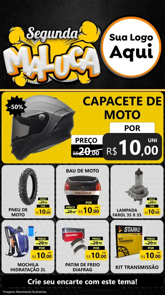 Modelo de Rede Social para Stories com o tema Segunda Maluca para Moto peças