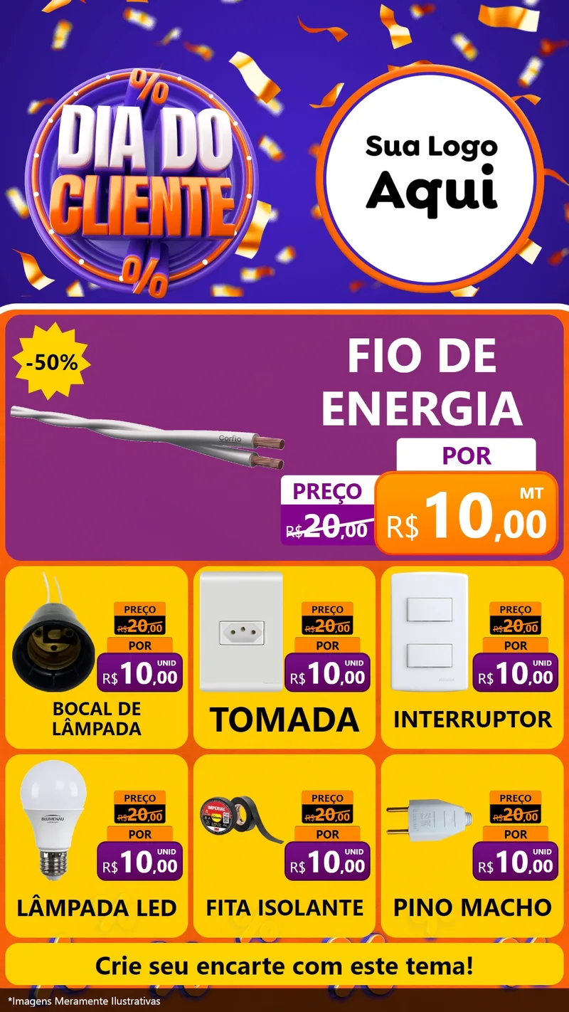 Modelo de Rede Social para Stories com o tema Dia do Cliente para Materiais Elétricos