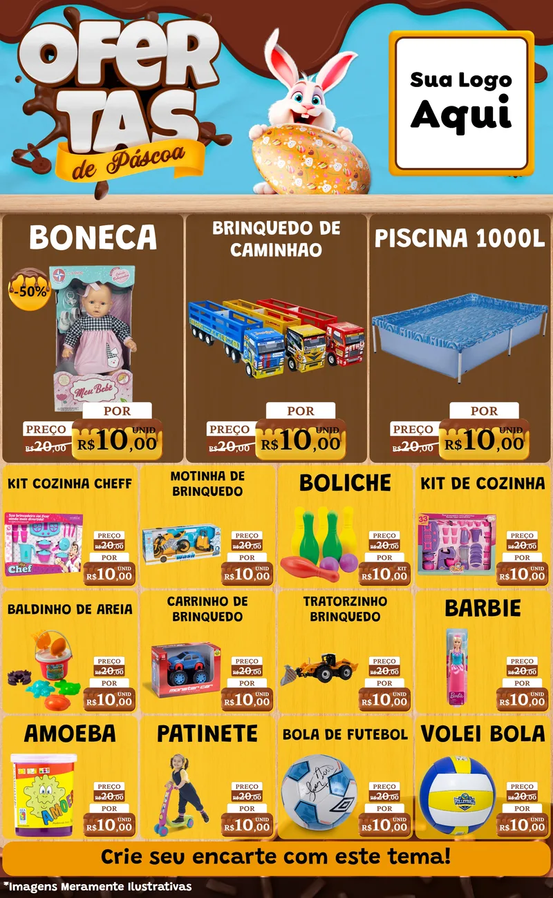 Modelo de Encarte para Encarte Grande com o tema Ofertas de Páscoa para Brinquedos