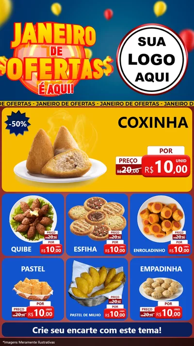 Modelo de Rede Social para Stories com o tema Janeiro de Ofertas É Aqui! para Salgadaria
