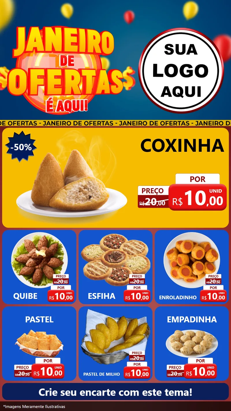 Modelo de Rede Social para Stories com o tema Janeiro de Ofertas É Aqui! para Salgadaria
