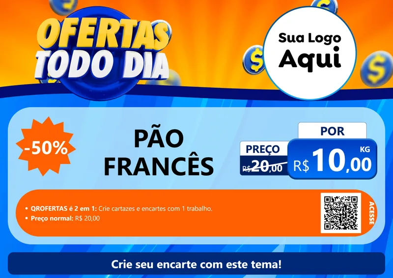 Modelo de Cartaz para Cartaz A4 Horizontal com o tema Ofertas Todo Dia para Padaria