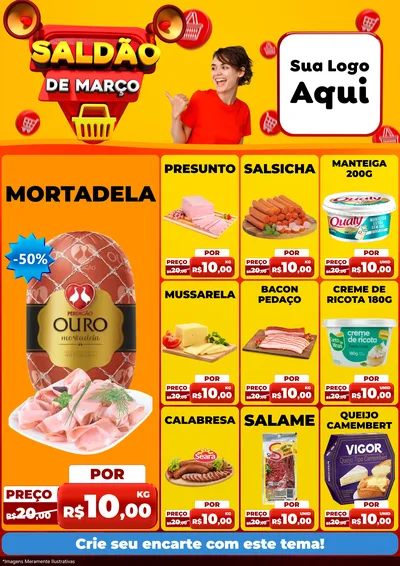 Modelo de Encarte para Encarte A4 Vertical com o tema Saldão de Março para Frios e Laticínios