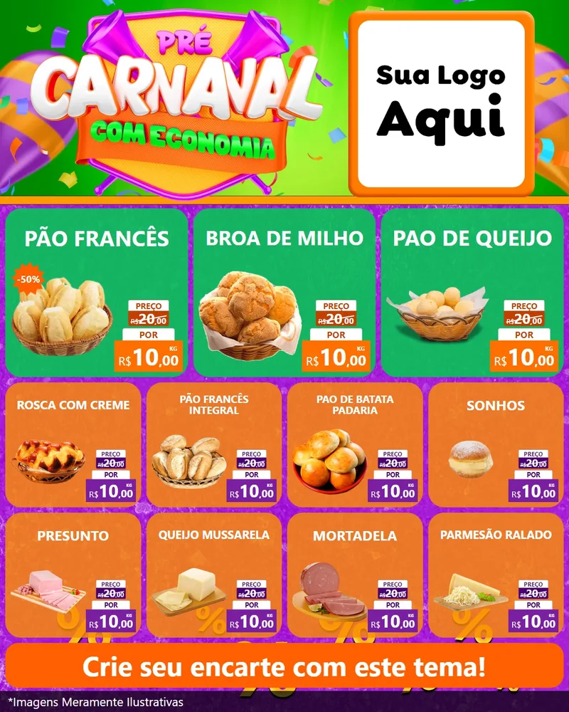 Modelo de Rede Social para Feed Instagram com o tema Pré-Carnaval Com Economia para Padaria