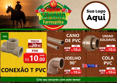 Modelo de Encarte para Encarte A4 Horizontal com o tema Especial Semana Farroupilha para Tubos e conexões