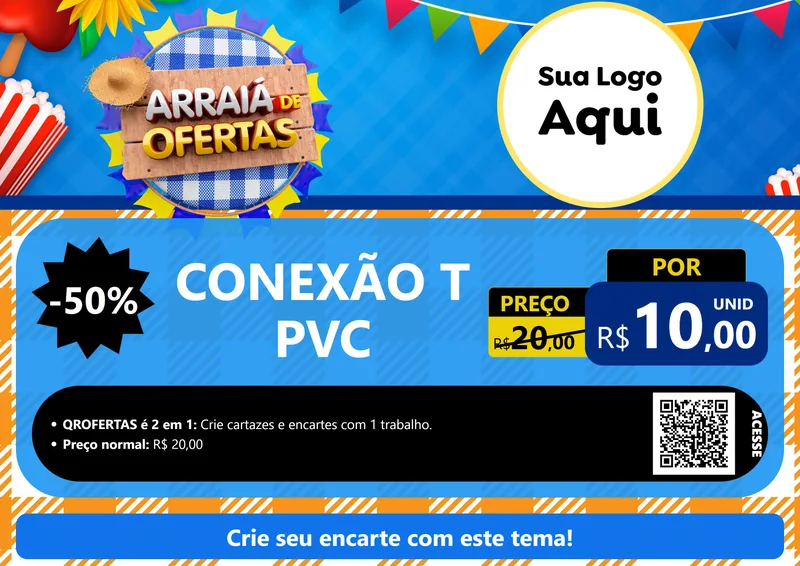 Modelo de Cartaz para Cartaz A4 Horizontal com o tema Arraiá de Ofertas para Tubos e conexões