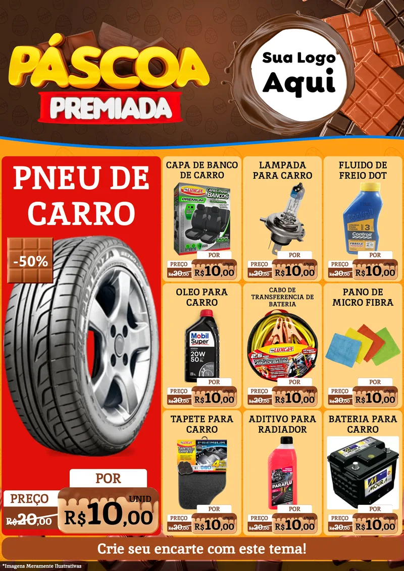 Modelo de Encarte para Encarte A4 Vertical com o tema Páscoa Premiada para Auto peças