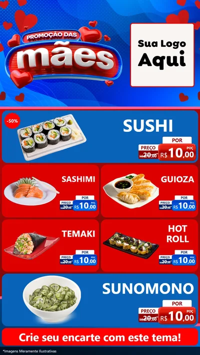 Modelo de TV para TV Vertical com o tema Promoção das Mães para Comida japonesa