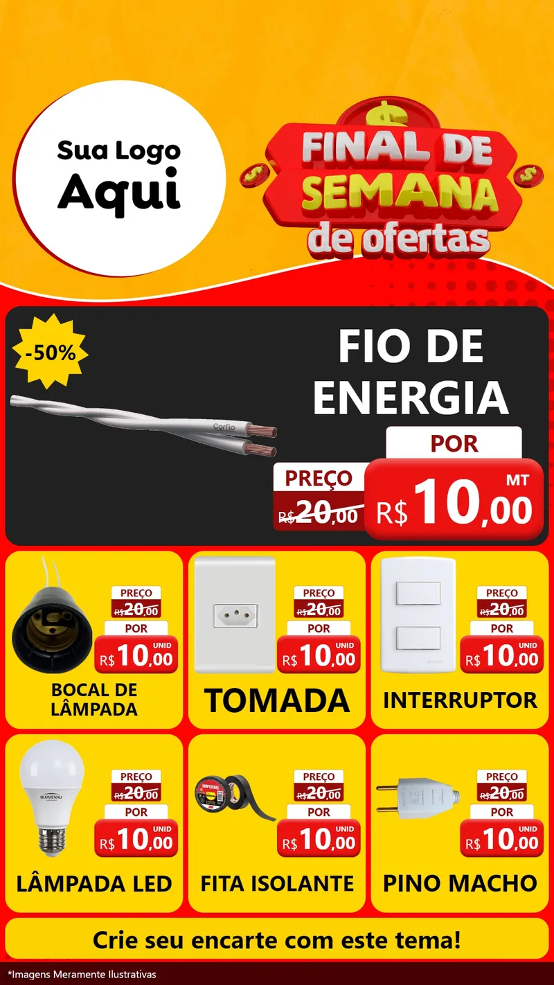 Modelo de Rede Social para Stories com o tema Final de Semana de Ofertas para Materiais Elétricos