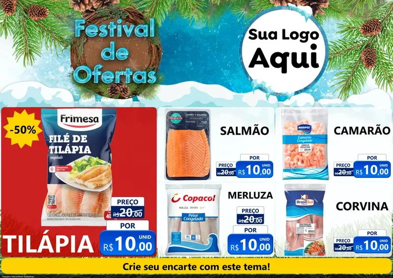 Modelo de Encarte para Encarte A4 Horizontal com o tema Festival de Ofertas - Inverno para Peixaria