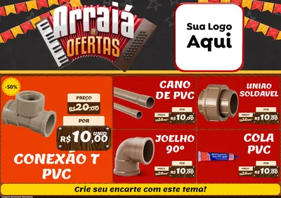 Modelo de Encarte para Encarte A4 Horizontal com o tema Arraiá de Ofertas - Junina para Tubos e conexões