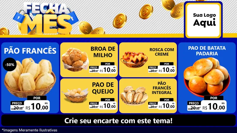 Modelo de TV para TV Horizontal com o tema Fecha Mês para Padaria