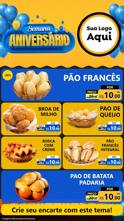 Modelo de TV para TV Vertical com o tema Semana de Aniversário para Padaria