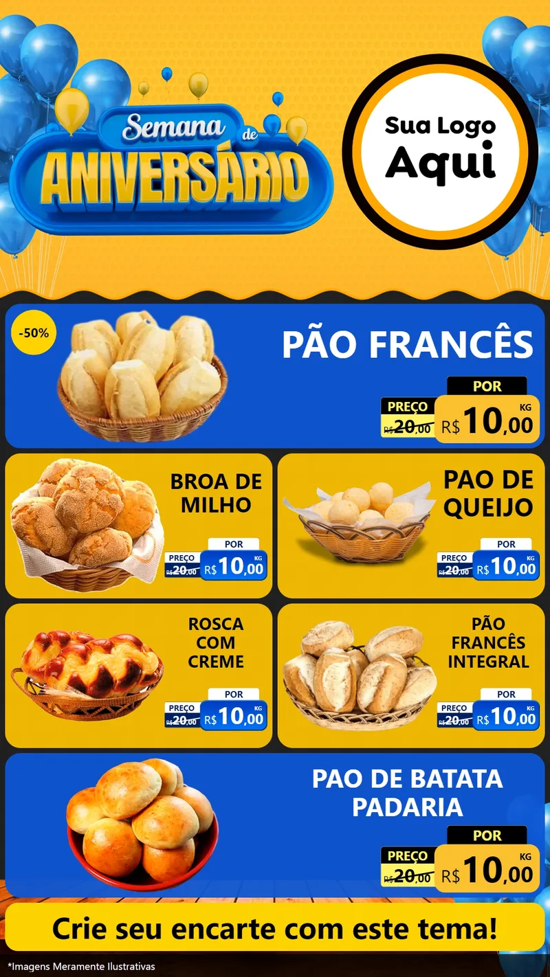 Modelo de TV para TV Vertical com o tema Semana de Aniversário para Padaria