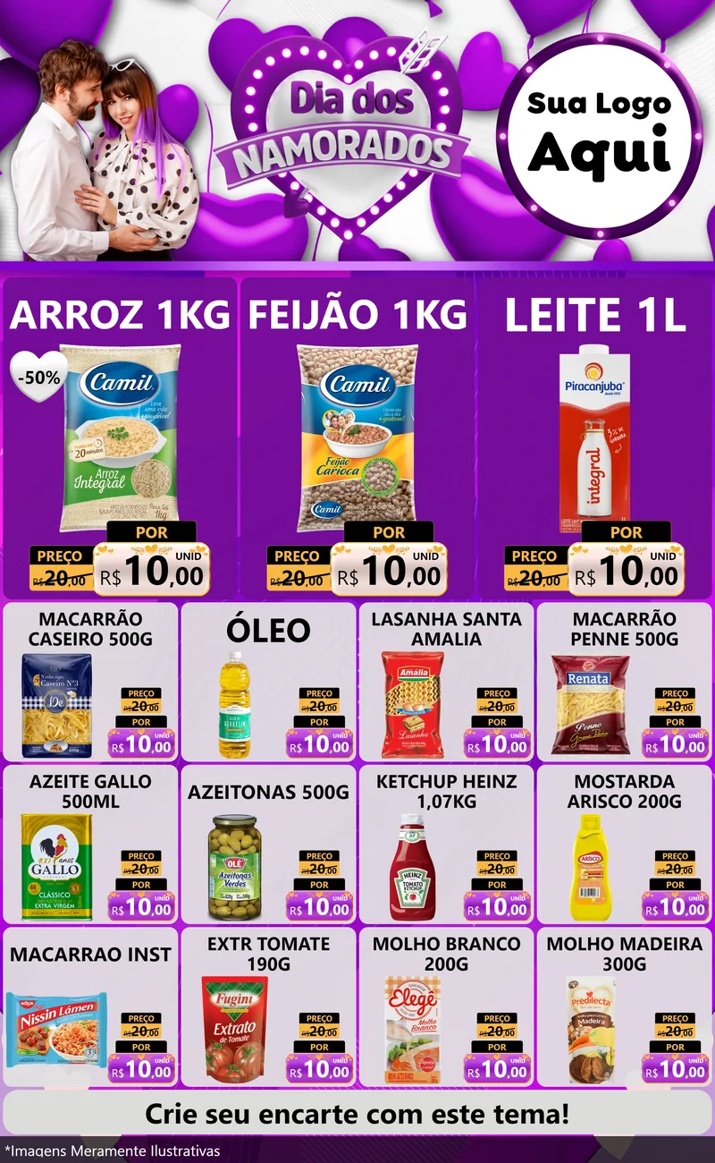 Modelo de Encarte para Encarte Grande com o tema Dia dos Namorados para Supermercado