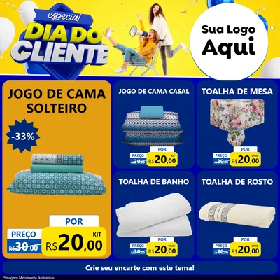 Modelo de Rede Social para Feed Facebook com o tema Especial Dia do Cliente para Cama, Mesa e Banho