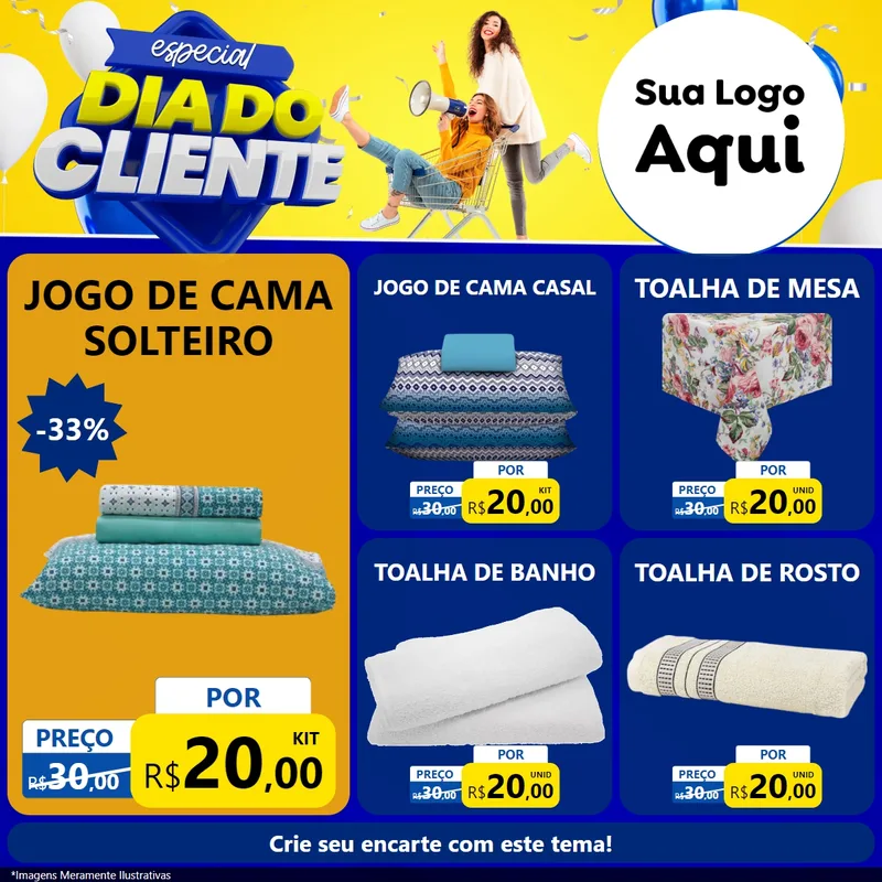 Modelo de Rede Social para Feed Facebook com o tema Especial Dia do Cliente para Cama, Mesa e Banho
