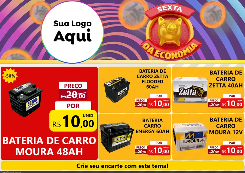 Modelo de Encarte para Encarte A4 Horizontal com o tema Sexta da Economia para Baterias Elétricas