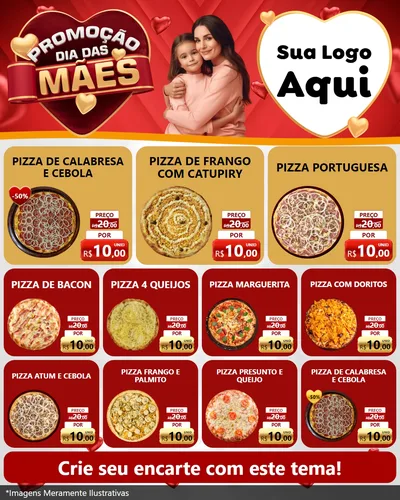 Modelo de Rede Social para Feed Instagram com o tema Promoção Dia das Mães para Pizzaria