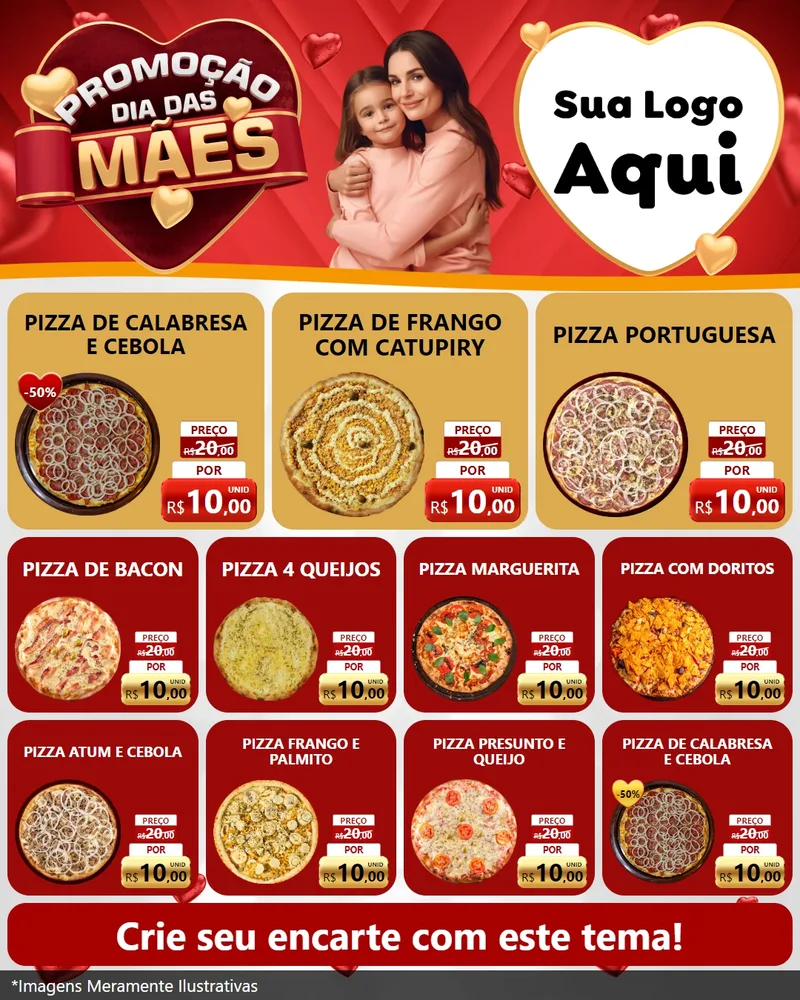 Modelo de Rede Social para Feed Instagram com o tema Promoção Dia das Mães para Pizzaria