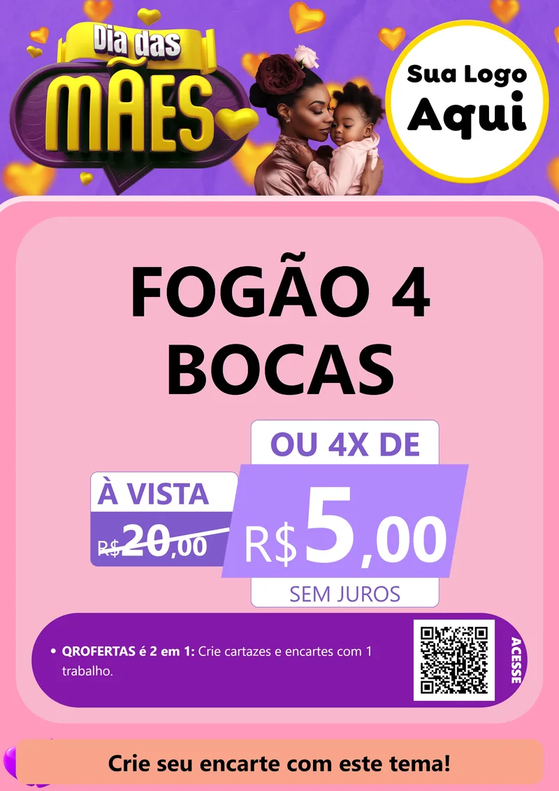 Modelo de Cartaz para Cartaz A4 Vertical com o tema Dia das Mães para Móveis e Eletro