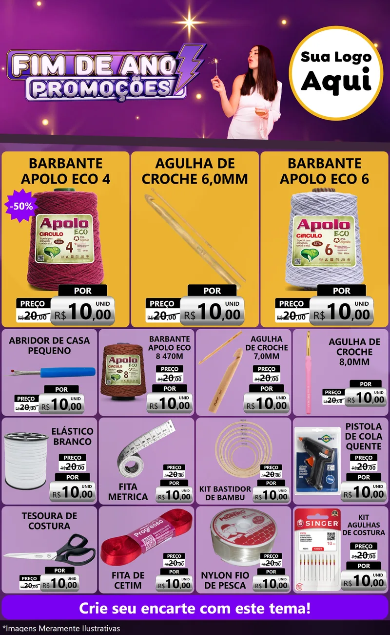 Modelo de Encarte para Encarte Grande com o tema Fim de Ano Promoções para Armarinho e Aviamentos