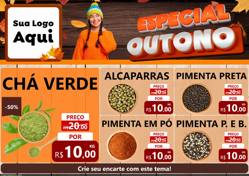 Modelo de Encarte para Encarte A4 Horizontal com o tema Especial Outono para Produtos Naturais