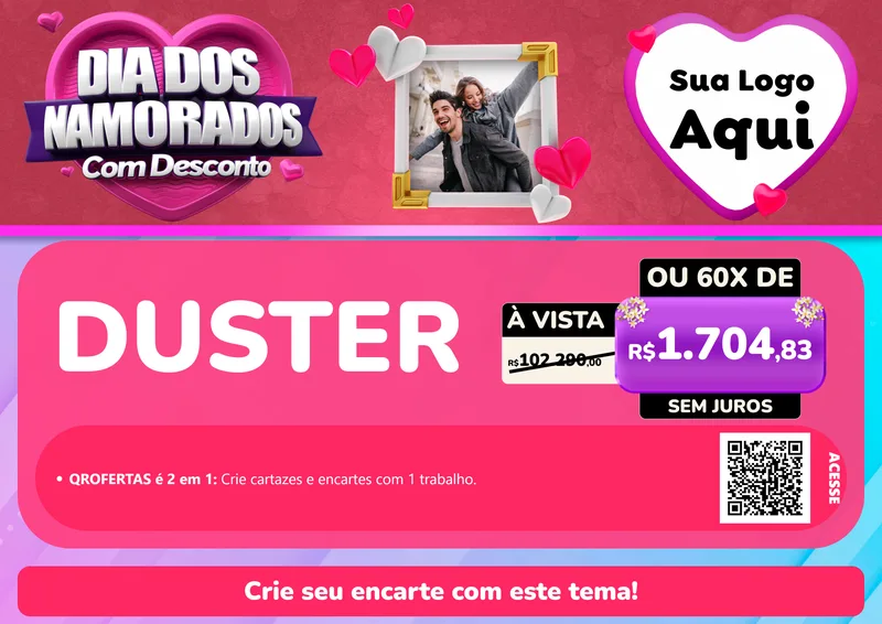Modelo de Cartaz para Cartaz A4 Horizontal com o tema Dia Dos Namorados Com Desconto para Concessionaria de Carros