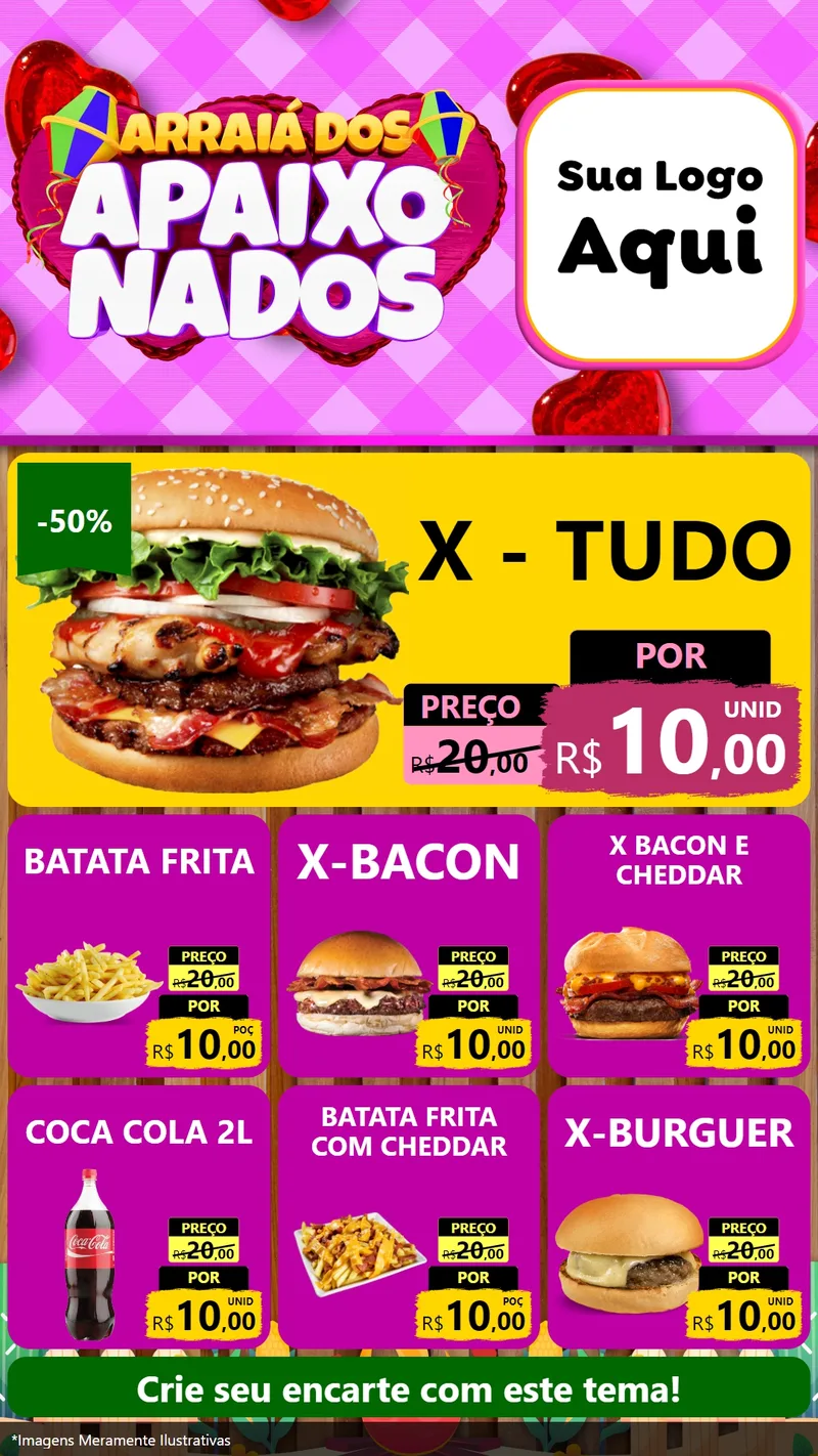 Modelo de Rede Social para Stories com o tema Arraiá dos Apaixonados para Hamburgueria