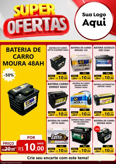 Modelo de Encarte para Encarte A4 Vertical com o tema Super Ofertas para Baterias Elétricas